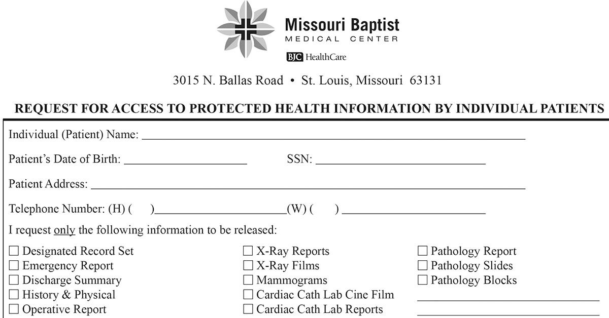 Access Request To Protected Health Information Missouri